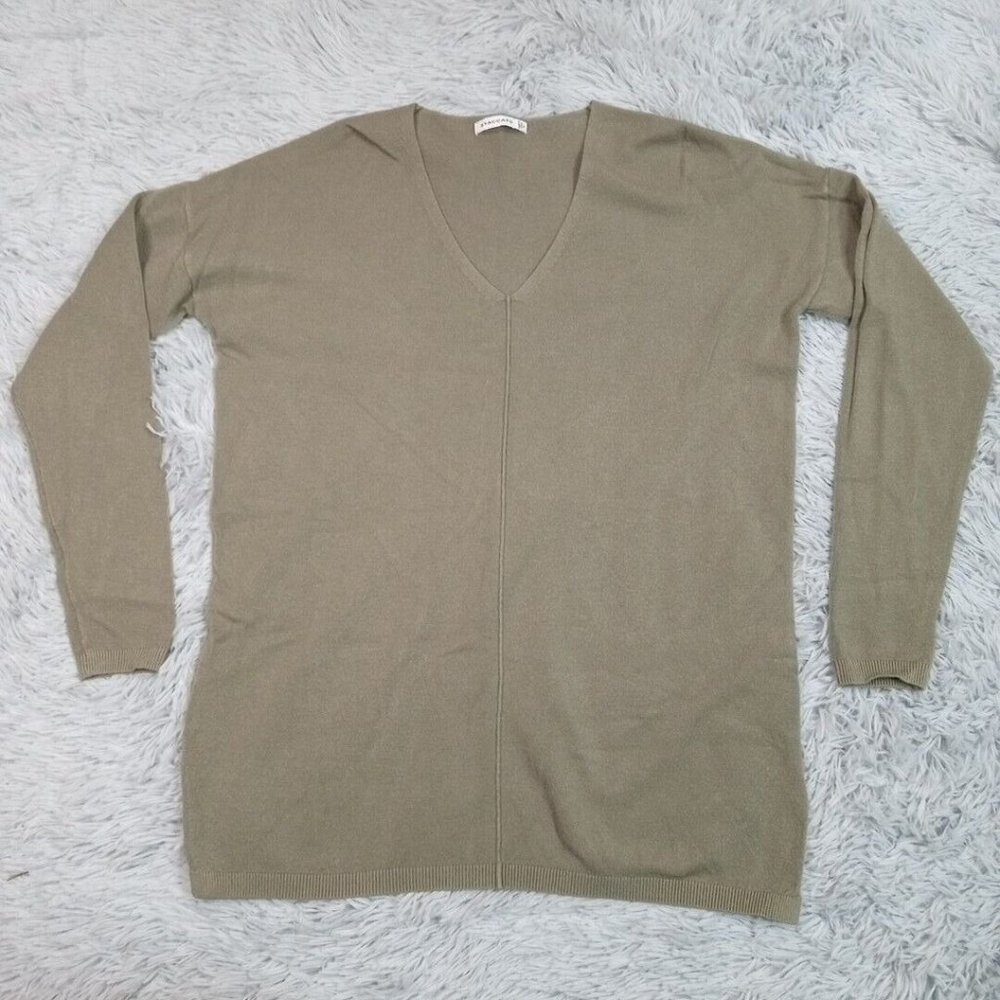 Staccato Womens Shirt Green Small V Neck Tunic 3/4 Sleeve Split Hem‎